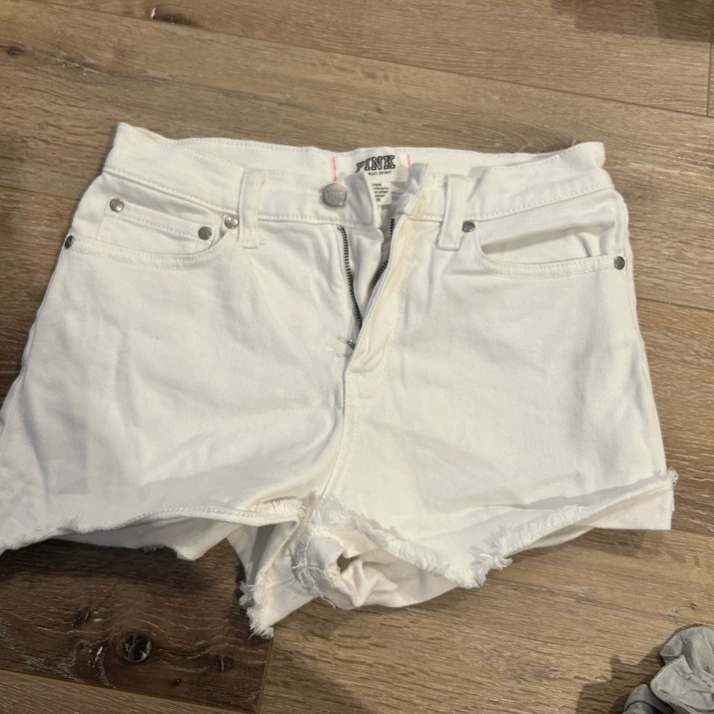 White mid rise jean shorts